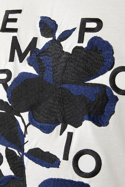 TEE SS RN FLOWER EMBROIDERY ON THE FRONT:Open Blue:L